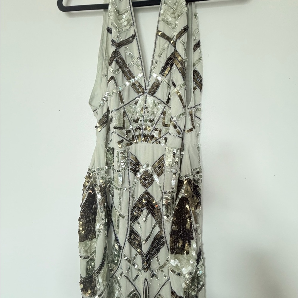Sequined V-Neck Silver Wedding Guest Dress